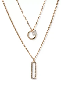 Pave Pendant Two Row Gold Tone Necklace