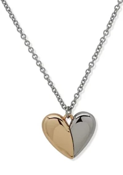 Puffy Two Tone Heart Pendant Necklace