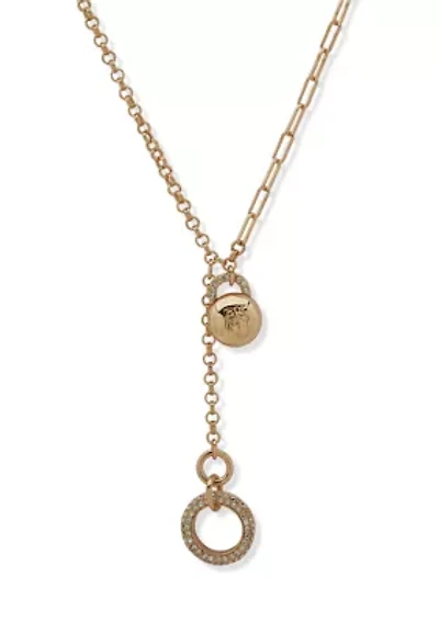Crystal Logo Charm Y Necklace
