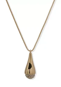 Long Pavé Pendant Gold Tone Necklace
