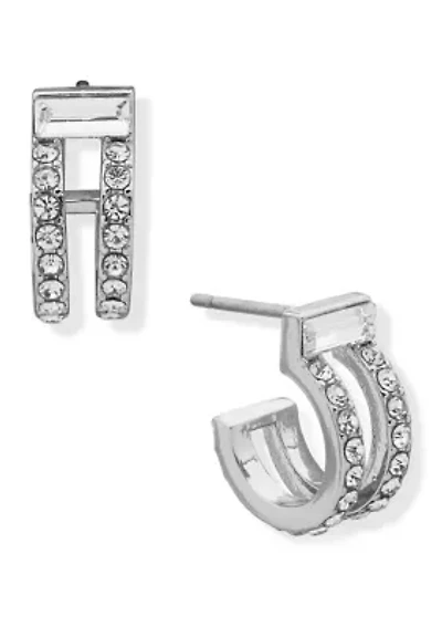 Crystal Stone Pavé C Huggie Earrings
