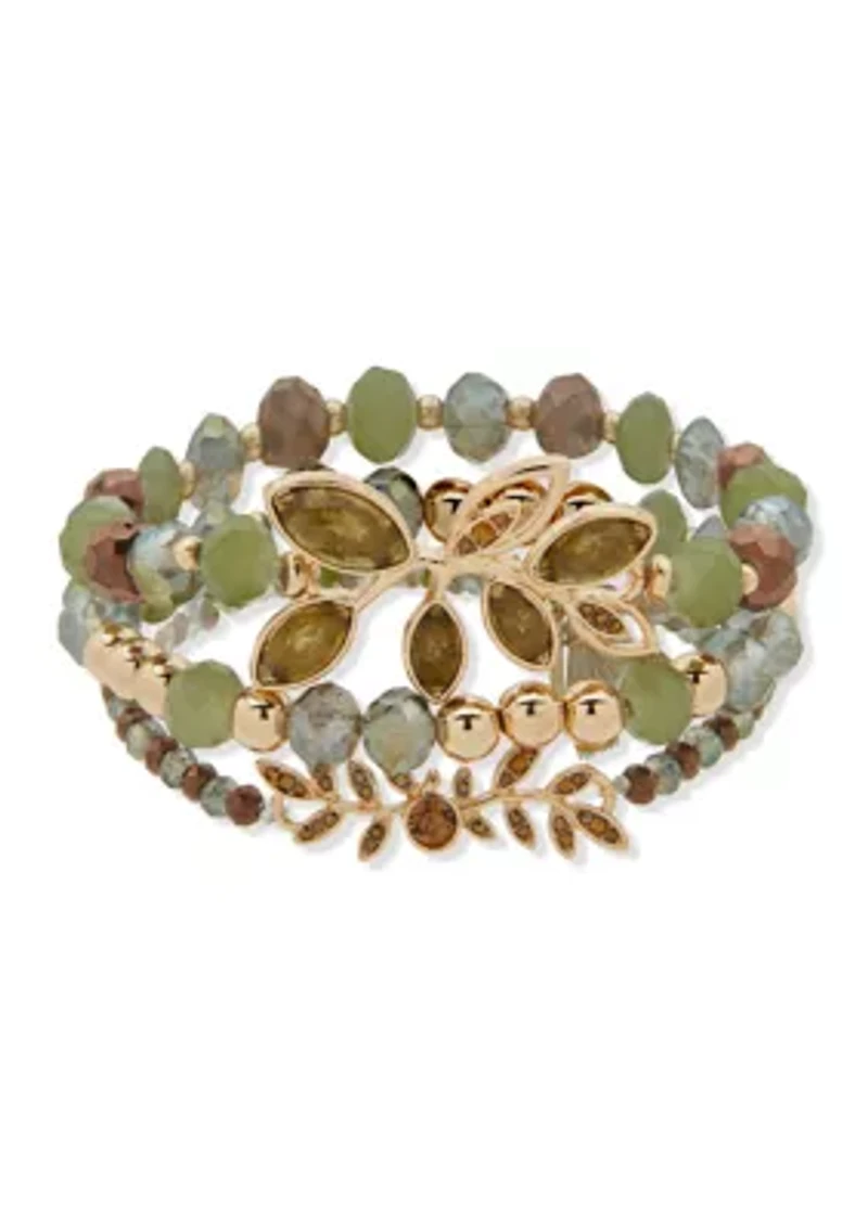 Gold Tone Trio Beaded Stretch Bracelet Set