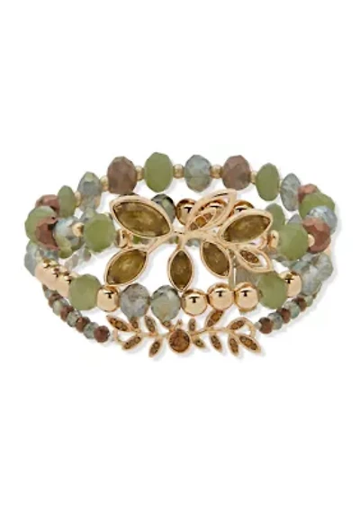 Gold Tone Trio Beaded Stretch Bracelet Set