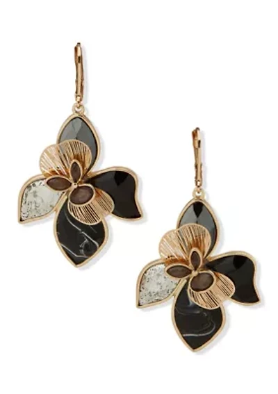 Gold Tone Flower Drop Earrings