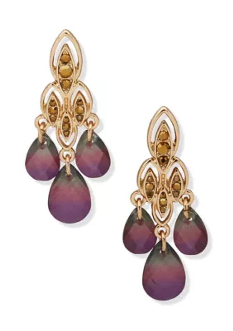 Gold Tone Stone Chandelier Earrings