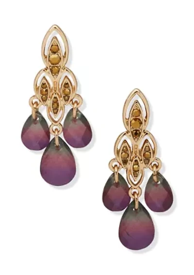 Gold Tone Stone Chandelier Earrings