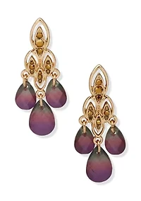 Gold Tone Stone Chandelier Earrings