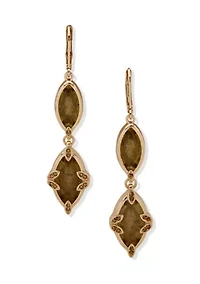 Gold Tone Stone Double Drop Linear Earrings