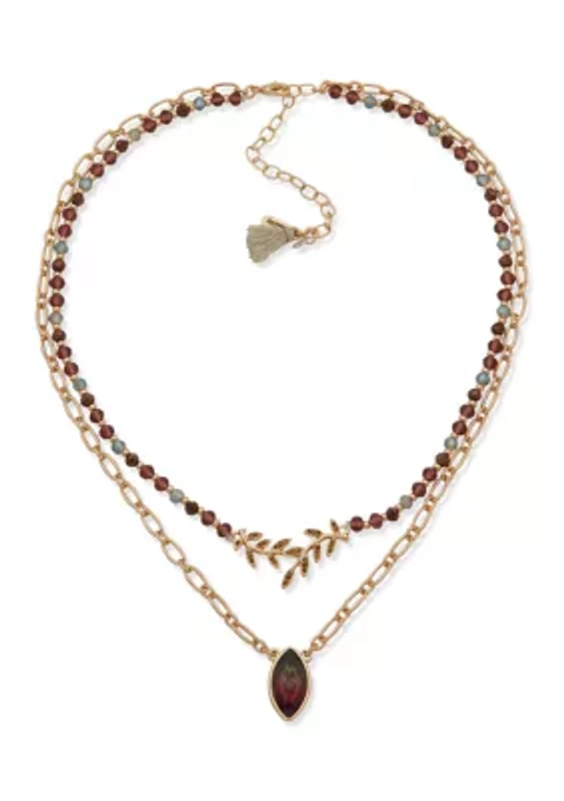 Gold Tone 2 Row Pendant Necklace