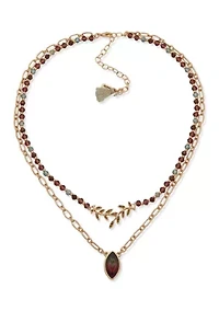 Gold Tone 2 Row Pendant Necklace