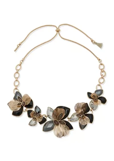 Gold Tone Flower Frontal Necklace
