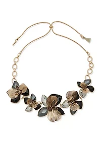 Gold Tone Flower Frontal Necklace