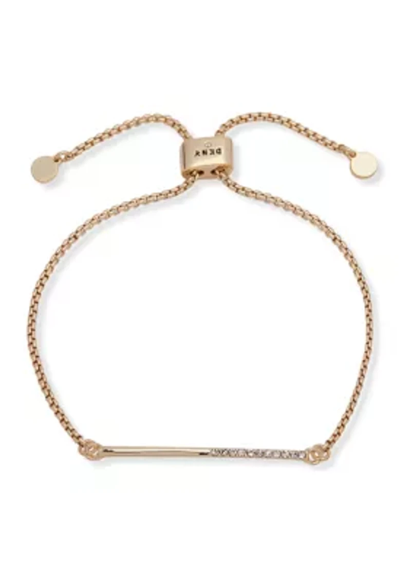 Gold Tone Half Crystal Pave Bar Slider Bracelet