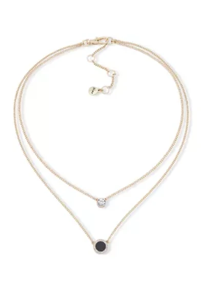Gold Tone Crystal and Double Pendant Necklace