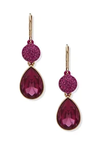 Gold Tone Multicolor Stone Double Drop Earrings