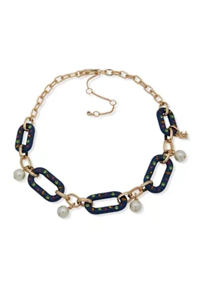 Gold Tone 16'' Multicolored Link Collar Necklace