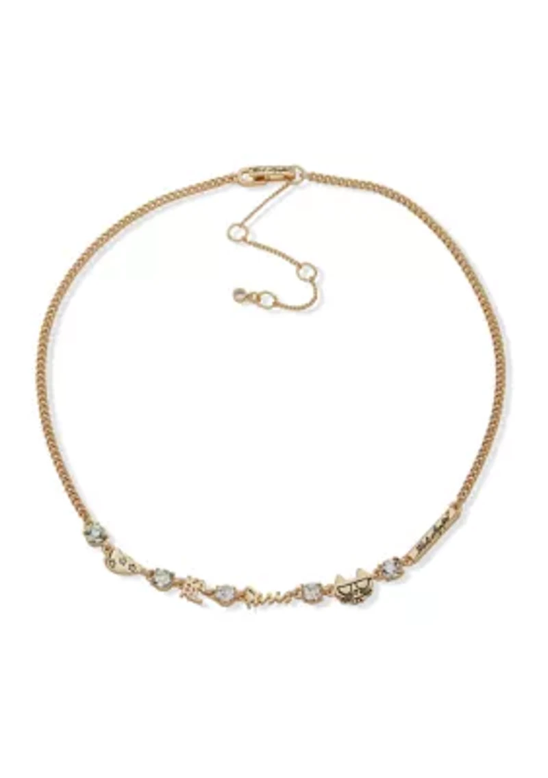 Gold Tone 16'' Crystal Logo Frontal Necklace