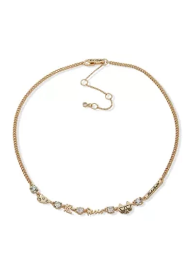 Gold Tone 16'' Crystal Logo Frontal Necklace