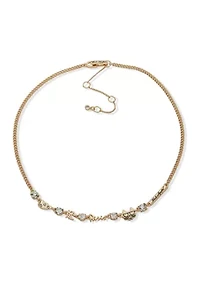 Gold Tone 16'' Crystal Logo Frontal Necklace