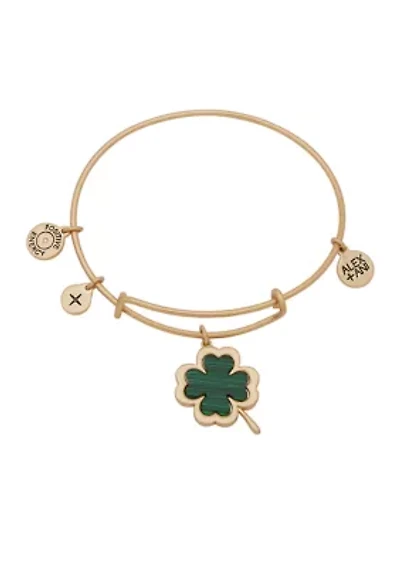 Gold Tone Green Luck Expandable Charm Bangle Bracelet