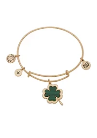 Gold Tone Green Luck Expandable Charm Bangle Bracelet
