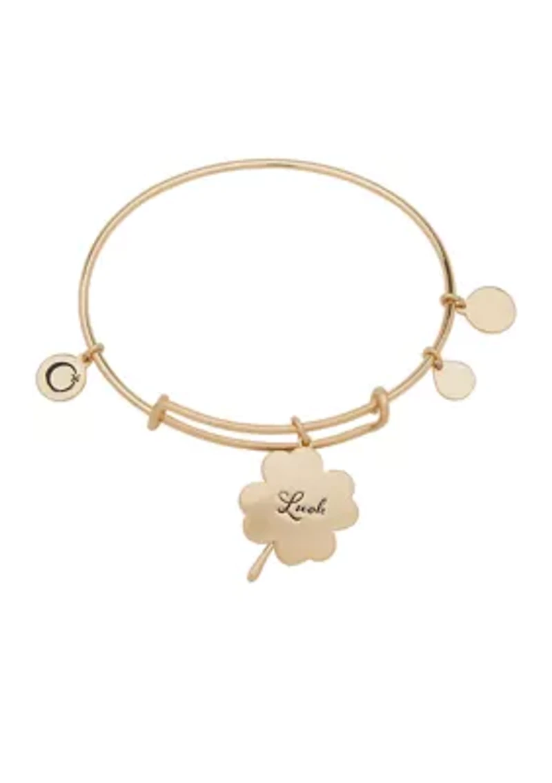 Gold Tone Green Luck Expandable Charm Bangle Bracelet