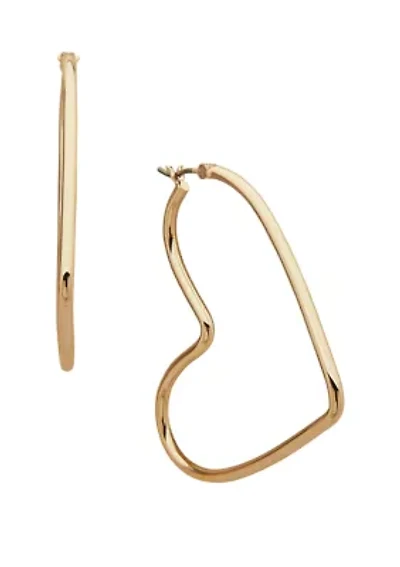 Gold Tone 45 Millimeter Heart Hoop Earrings