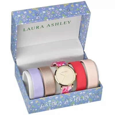 Floral Watch Set With 4 Interchangeable Straps