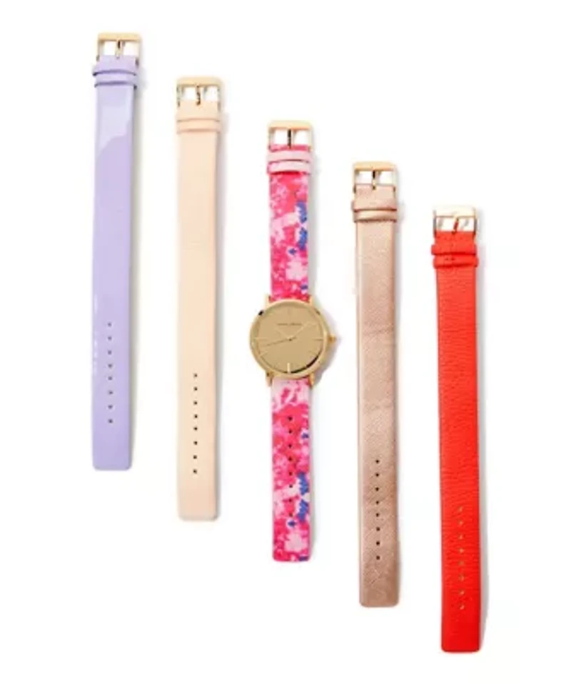 Floral Watch Set With 4 Interchangeable Straps