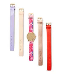 Floral Watch Set With 4 Interchangeable Straps