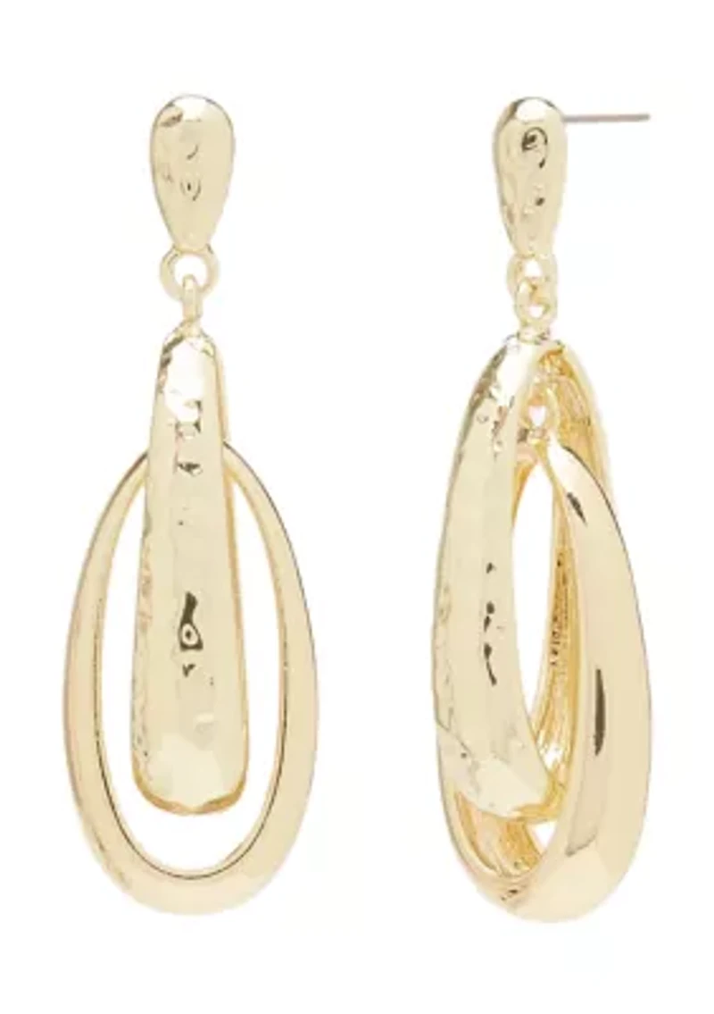 Gold Tone Hammered Drop Earrings