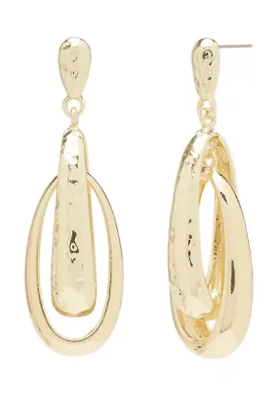 Gold Tone Hammered Drop Earrings