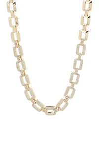 Gold Tone Oval Link with Crystal Station Necklace