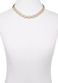 Gold Tone Oval Link with Crystal Station Necklace