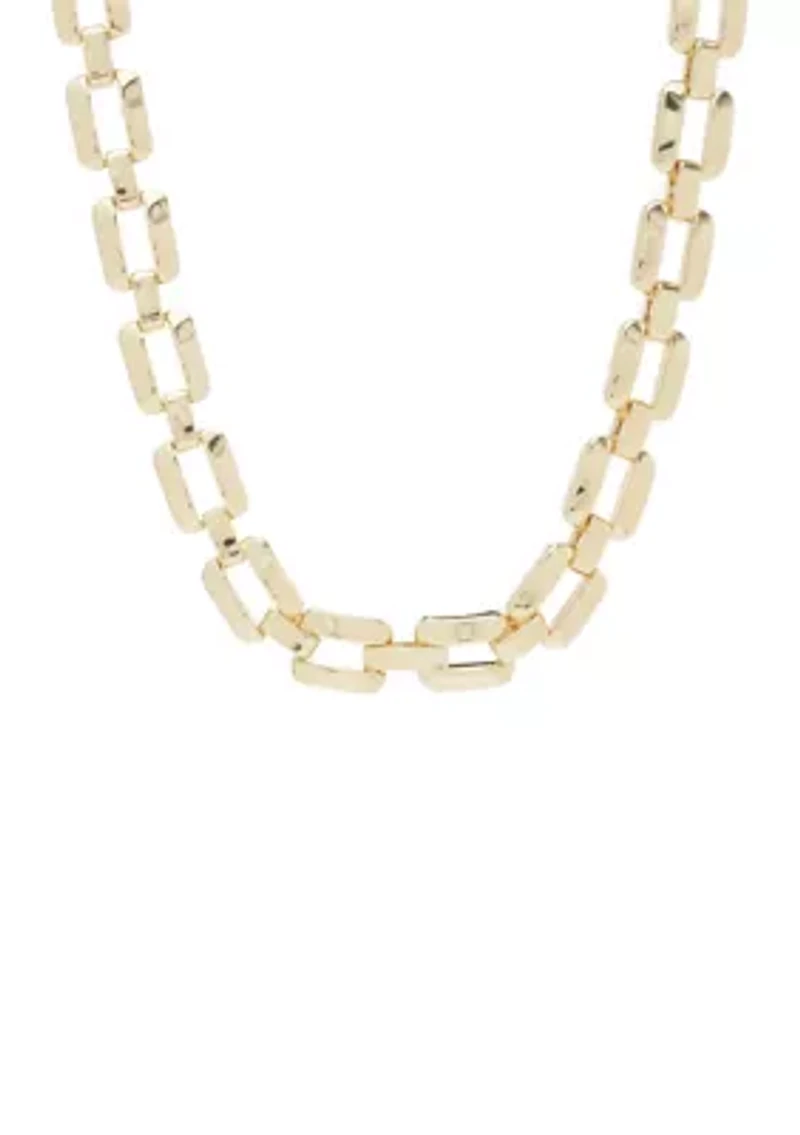 Gold Tone Oval Link with Crystal Station Necklace