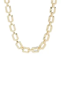 Gold Tone Oval Link with Crystal Station Necklace