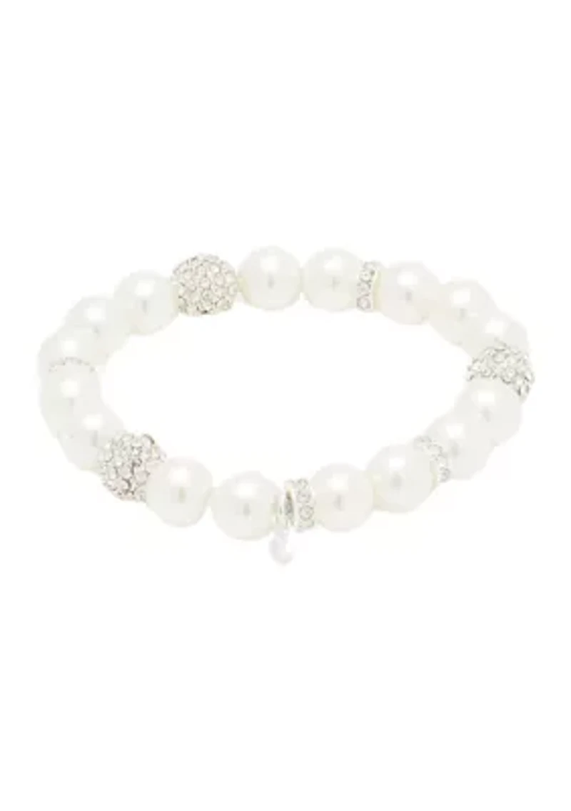Silver Tone Stretch Pearl Fireball Bracelet