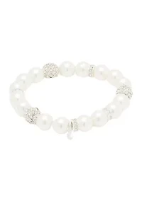 Silver Tone Stretch Pearl Fireball Bracelet