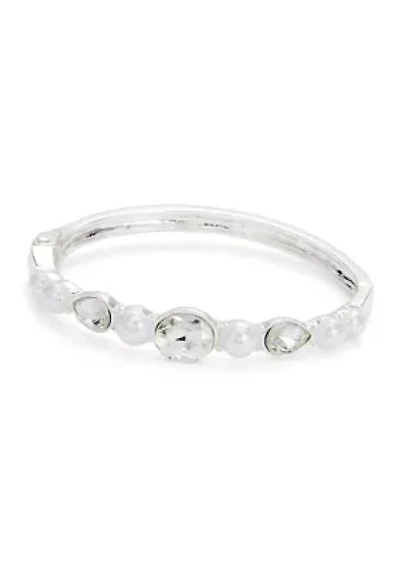 Silver Tone White Pearl Bangle Bracelet