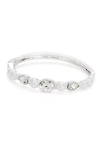 Silver Tone White Pearl Bangle Bracelet