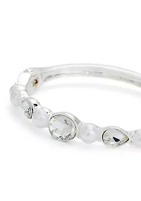 Silver Tone White Pearl Bangle Bracelet