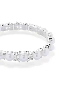 Silver Tone Marquise Stone Pearl Stretch Bracelet
