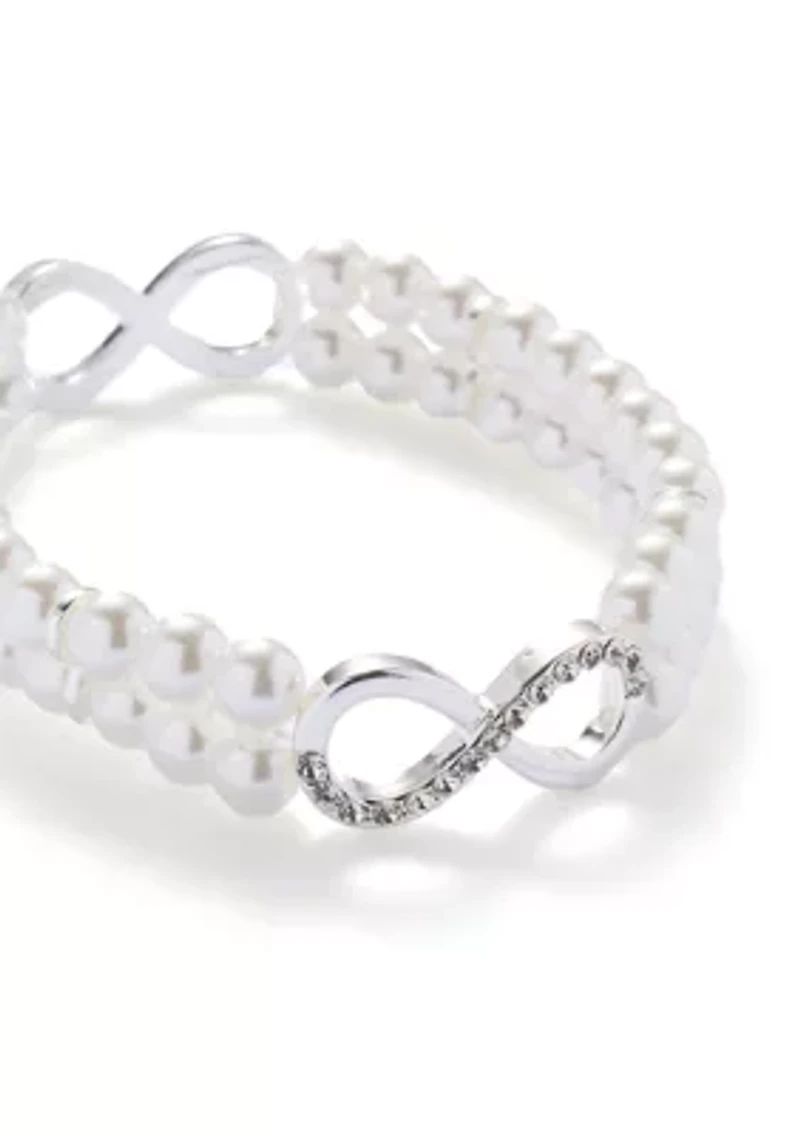Crystal Butterfly White Beaded Stretch Bracelet