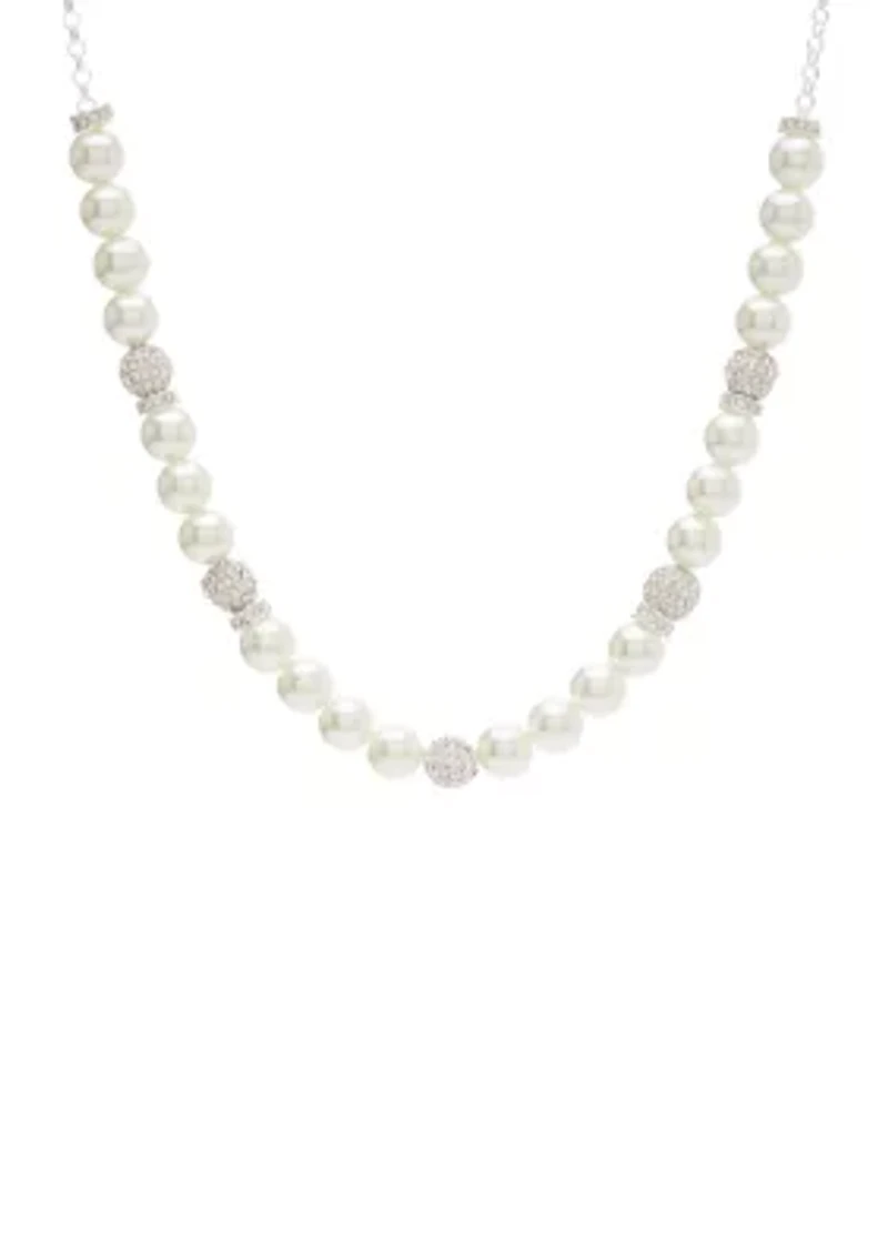 Silver Tone 16'' + 3'' Extender Frontal Fireball Pearl Necklace