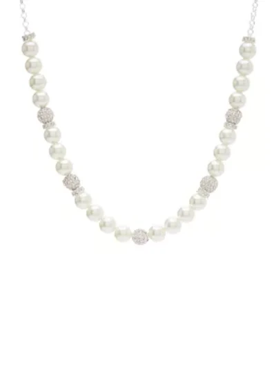Silver Tone 16'' + 3'' Extender Frontal Fireball Pearl Necklace