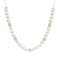 Silver Tone 16'' + 3'' Extender Frontal Fireball Pearl Necklace