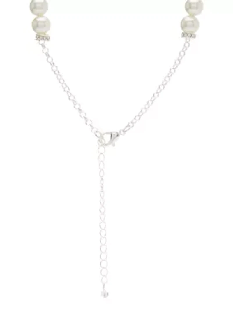 Silver Tone 16'' + 3'' Extender Frontal Fireball Pearl Necklace