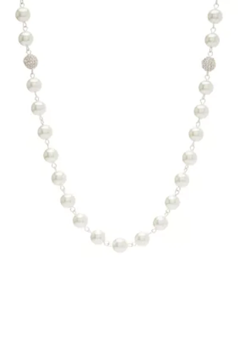 Silver Tone 34'' Fireball Pearl Strand Necklace