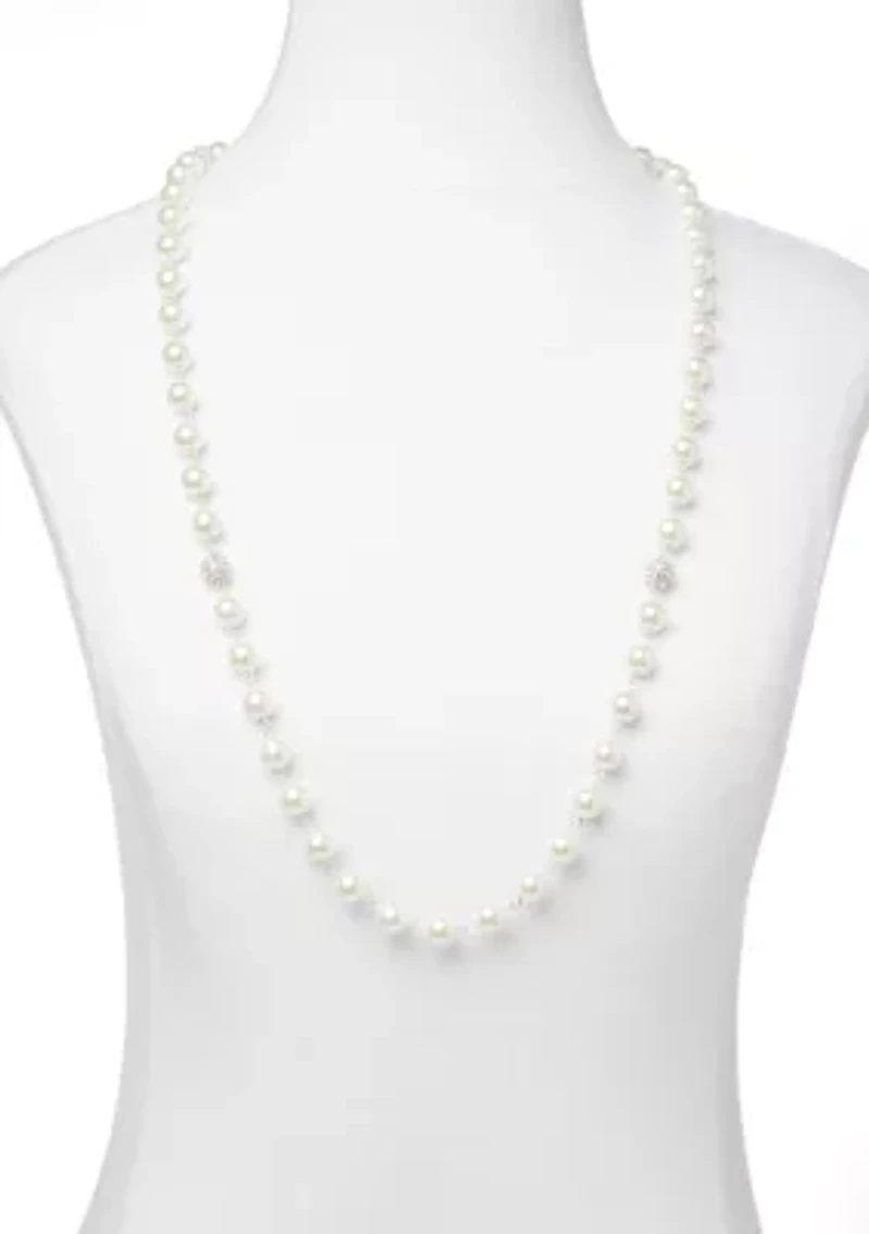 Silver Tone 34'' Fireball Pearl Strand Necklace