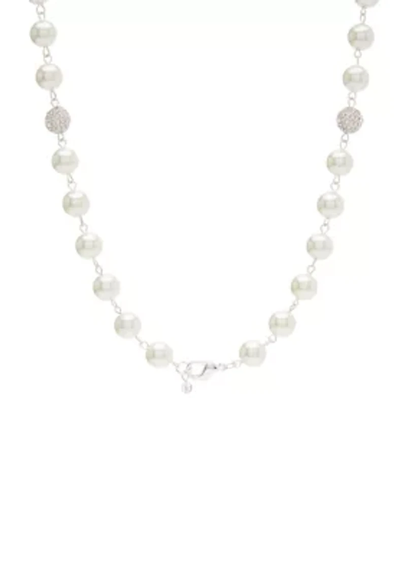 Silver Tone 34'' Fireball Pearl Strand Necklace